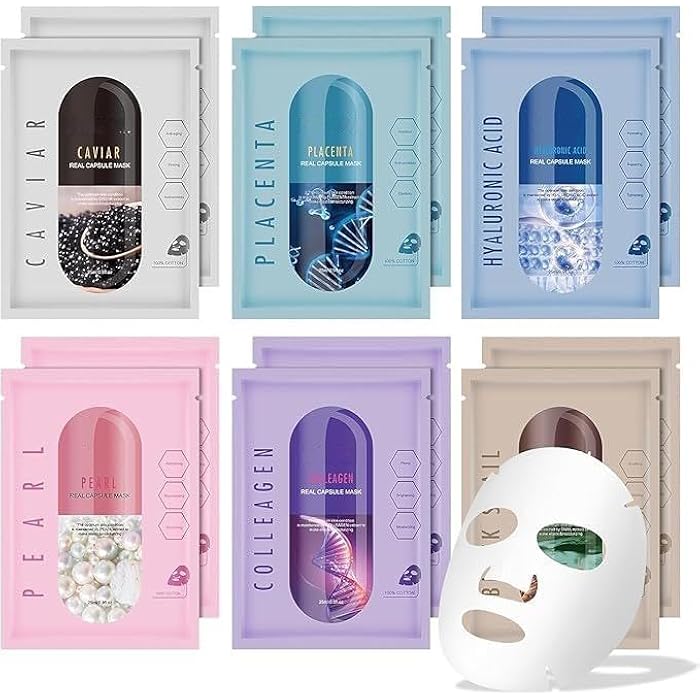 MASK Skin Collection Facial Sheet Masks - Unscented Caviar Essence Spa Masks Packed w/Omega-3s - Nourish, Revitalize & Hydrate Your - Suitable for All Type-black snail - Image 4